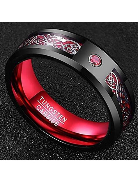 Buy Nuncad 8mm Tungsten Wedding Rings For Men Women Celtic Dragon Engagement Rings Red Carbon