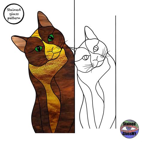 Stained Glass Cat Pattern Sun Catcher Cat Template Glass Art Etsy Canada