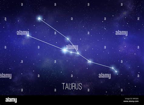 Taurus Zodiac Constellation On A Starry Space Background With Lettering