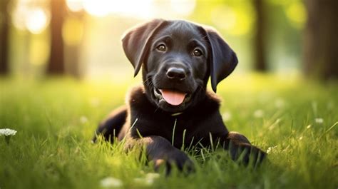 Premium Photo Cute Labrador Dog Sitting On Grass Garden Picture Ai