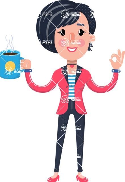 Cartoon Girl With Short Hair 112 Illustrations Drinking Coffee Graphicmama