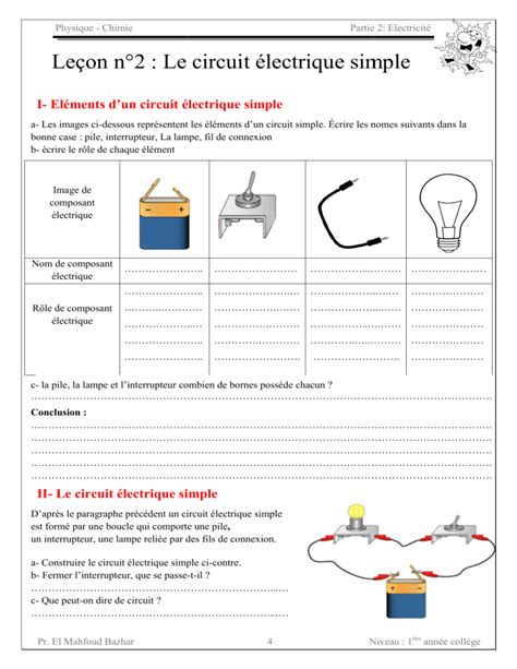 Le Circuit Electrique Simple Activites 1