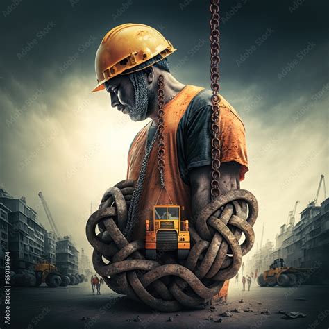 Modern slavery of construction worker, violation of human rights, slavery, forced labour, debt ...