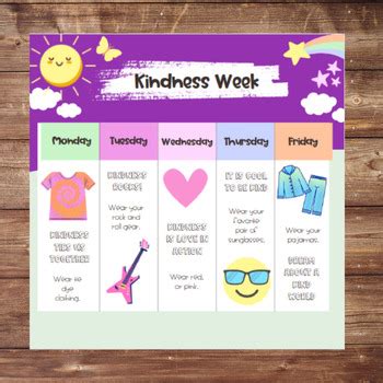 Kindness Week Ideas- Spirit Week Calendar by Battleborn Counselor