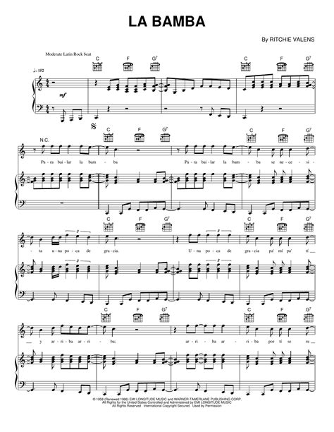 La Bamba Sheet Music By Ritchie Valens For Piano Keyboard And Voice