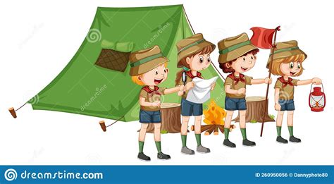 Camping En Plein Air Avec Des Enfants Scout Illustration De Vecteur