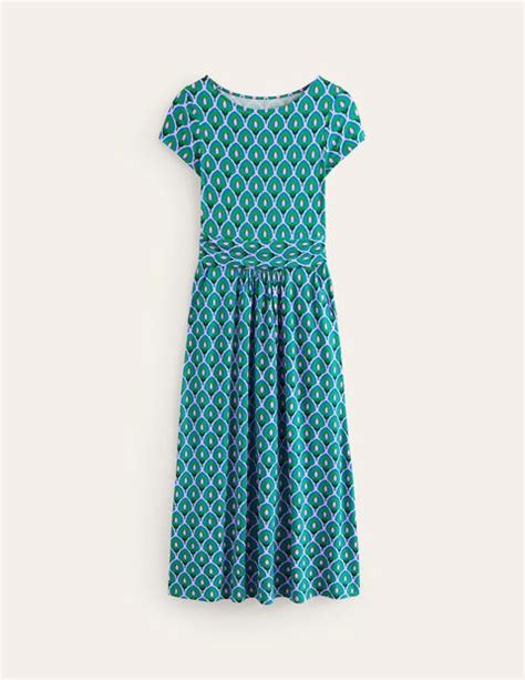 Amelie Jersey Midi Dress Rich Emerald Tulip Scallop Boden Eu