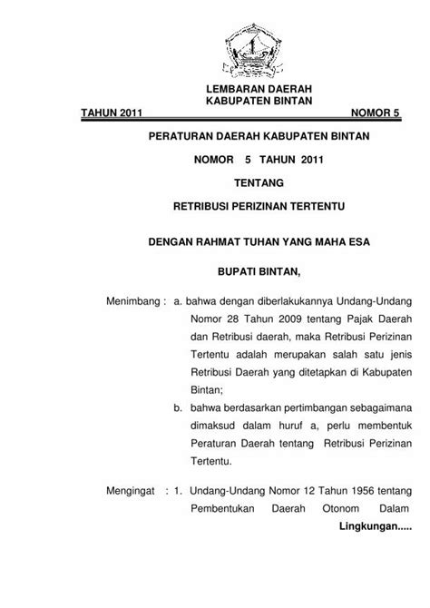 Pdf Perda Nomor Tahun Tentang Retribusi Perizinan Tentang