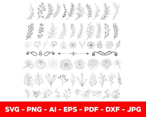 Flower Svg Bundle Floral Svg Hand Drawn Floral Ornaments Svg Floral Border Svg Bouquet Svg