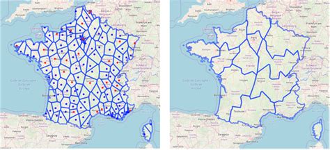 Maps of France divided into hospital catchment areas, then aggregated ...