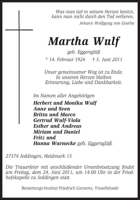 Traueranzeigen Von Martha Wulf Trauer Kreiszeitung De