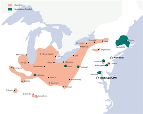 Map Of The Region Rust Belt In The United States Of America Stock