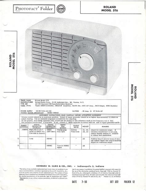 Roland T Tube Am Radio Receiver Photofact Manual Schematic