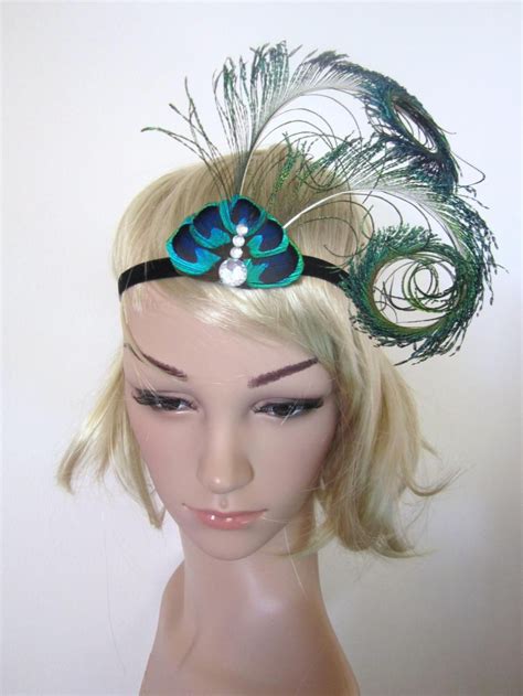 Peacock Feather 1920s Inspired Burlesque Showgirl Fascinator Headband Fascinator Headband