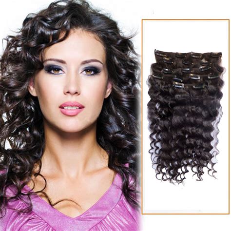 16 Inch #2 Dark Brown Clip In Human Hair Extensions Deep Curly 7 Pcs