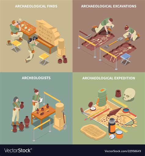 Archeology Isometric Concept Icons Set Royalty Free Vector