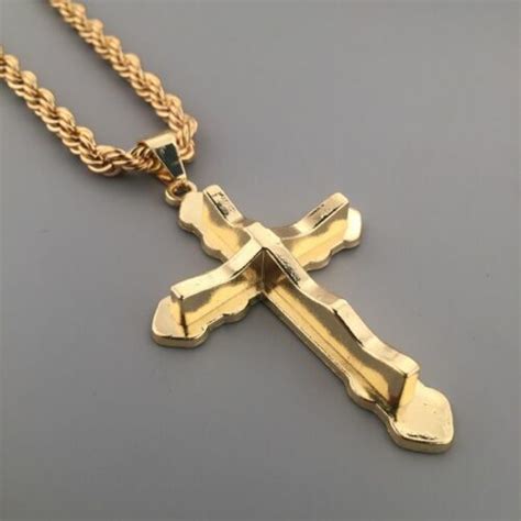 Mens Religious Jesus Cross Pendant Twisted Rope Chain Necklace