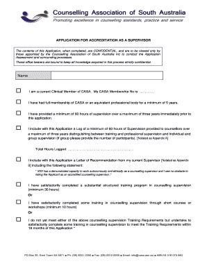 Fillable Online Casa Asn Application For Accreditation As A Supervisor