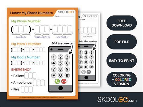 I Know My Phone Numbers - Free Worksheet - SKOOLGO