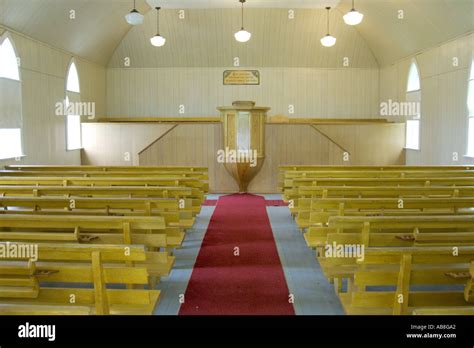 Interior view of the Lichtenauer Mennonite Church at the Mennonite Heritage Village in Steinbach ...