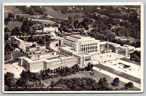 Geneve Le Nouveau Palais Des Nations Palace Birds Eye View Black White