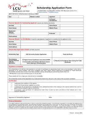 Fillable Online Sample Scholarship Application Form