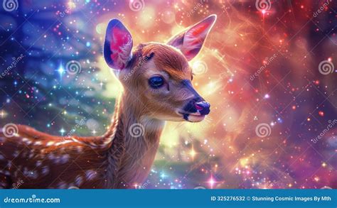 Cosmic Baby Deer In A Beautiful Magic Forest In A Dreamy Starry Cosmic