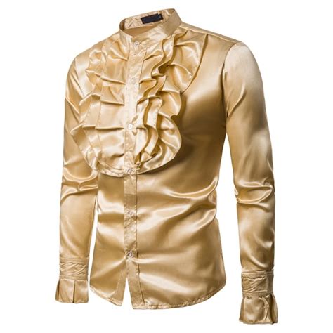 Déguisement Homme Disco chemise à jabot satin doré deguisement homme