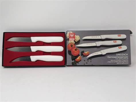 Vintage Wusthof Dreizack 3 Pc Paring Kitchen Knife Set In White 9826 Nos Ebay