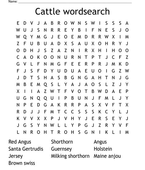 Cattle Wordsearch Wordmint