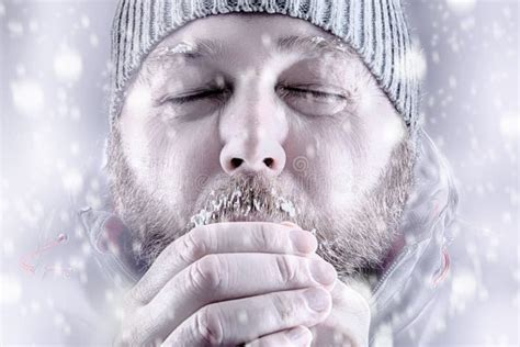 Man in snow storm close up stock image. Image of cold - 83589601