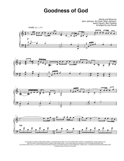 Goodness Of God Arr Jay Rouse By Bethel Music And Jenn Johnson Sheet Music For Piano Solo At