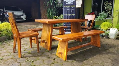 Set Meja Makan Bangku Trembesi Meter Plus Kursi Solid Mebel