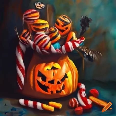 Detailed Painting Of Halloween Candy In A Bag On Craiyon