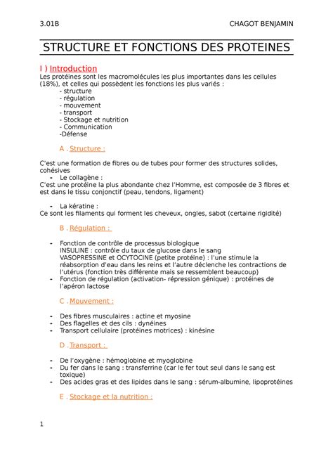 Structure Et Fontions Des Prot Ines Structure Et Fonctions Des