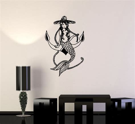 Vinyl Decal Mermaid Anchor Nautical Marine Decor Ocean Sea Wall