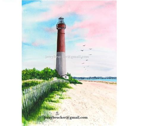 Barnegat Lighthouse Painting Light LBI Long Beach Island Pink Sky