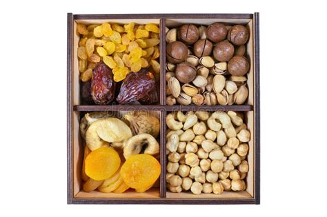 Set Of Dried Fruits With Nuts Isolated On White Close Up Cashews