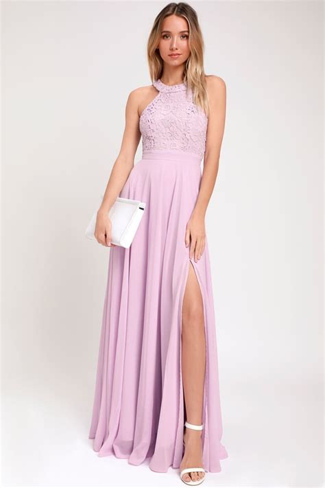 Elegant Lavender Maxi Dress Lace Dress Halter Maxi Dress Lulus