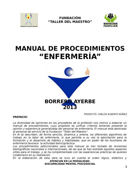 Manual De Procedimientos Enfermeria Fundaci N Del Manual De