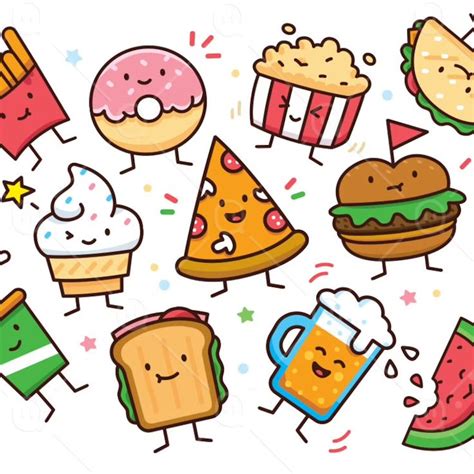 Food Doodle Food Cute Characters Clipart Pizza Burger Ice - Etsy ...