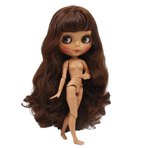 Neo Blythe Doll With Brown Hair Dark Skin Shiny Cute Face Custom