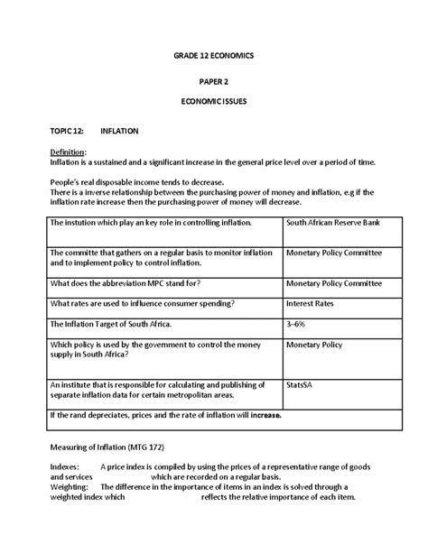 Economics Grade 12 Notes - ECONOMICS NOTES GRADE 12 ANNEXTURE A PAPER 1 ...