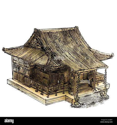 old japanese house isolated on white 3d illustration Stock Photo - Alamy