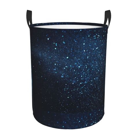 Coaee Blue Glitter Retro Laundry Basket With Handle Waterproof Round