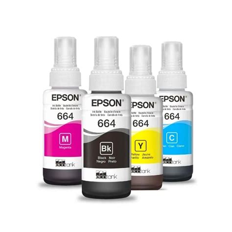 Kit Refil Epson T664 Preto Ciano Amarelo Magenta