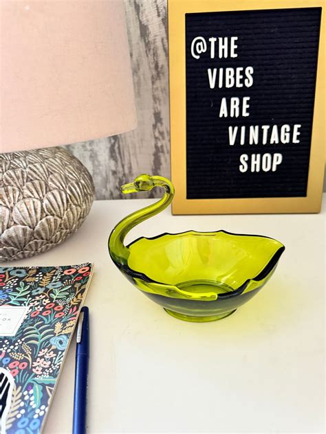 Vintage Viking Glass Epic Swan Dish In Avocado Green Etsy