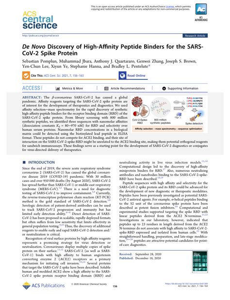 Pdf De Novo Discovery Of High Affinity Peptide Binders For The Sars