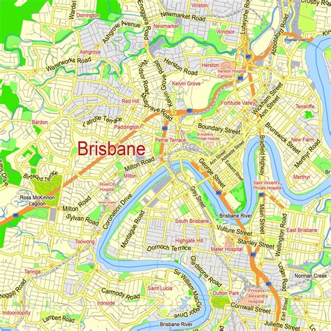 Brisbane Australia Printable Editable Layered Pdf Vector Map V2