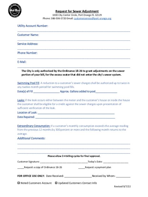 Fillable Online Request For Sewer Adjustment Fax Email Print Pdffiller